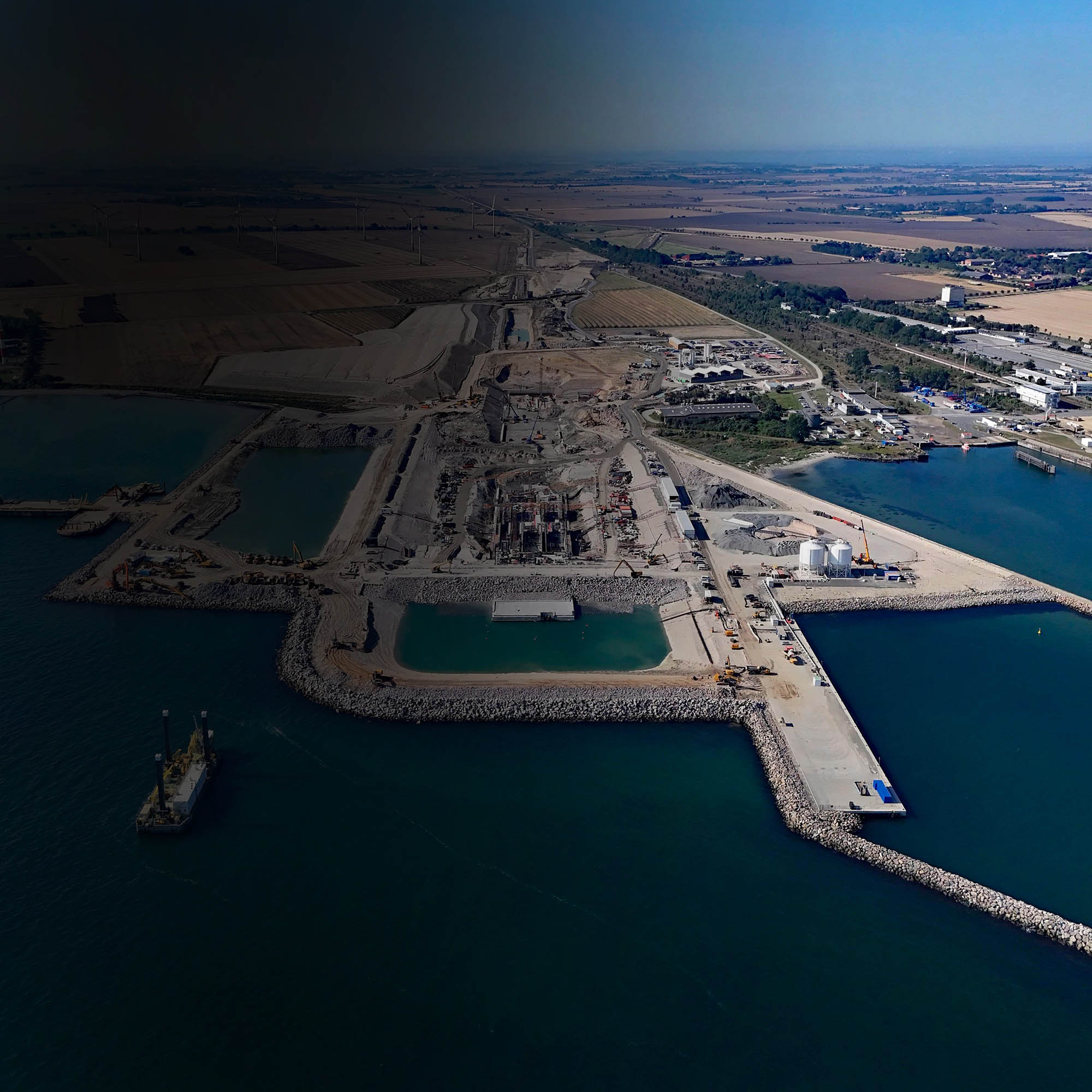 Vue aérienne du chantier du tunnel du Femern