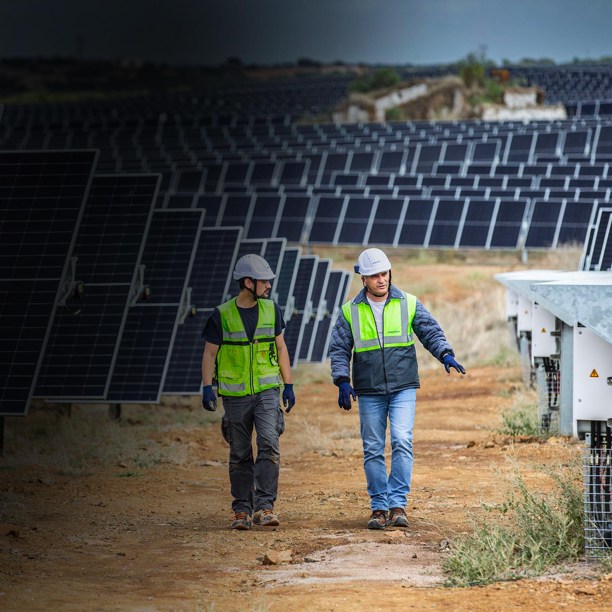 Collaborateurs sur un champ photovoltaïque